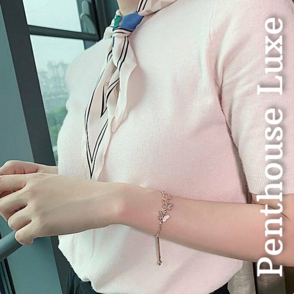 Rose Gold Triple Butterfly Bracelet - Picture 3 of 4